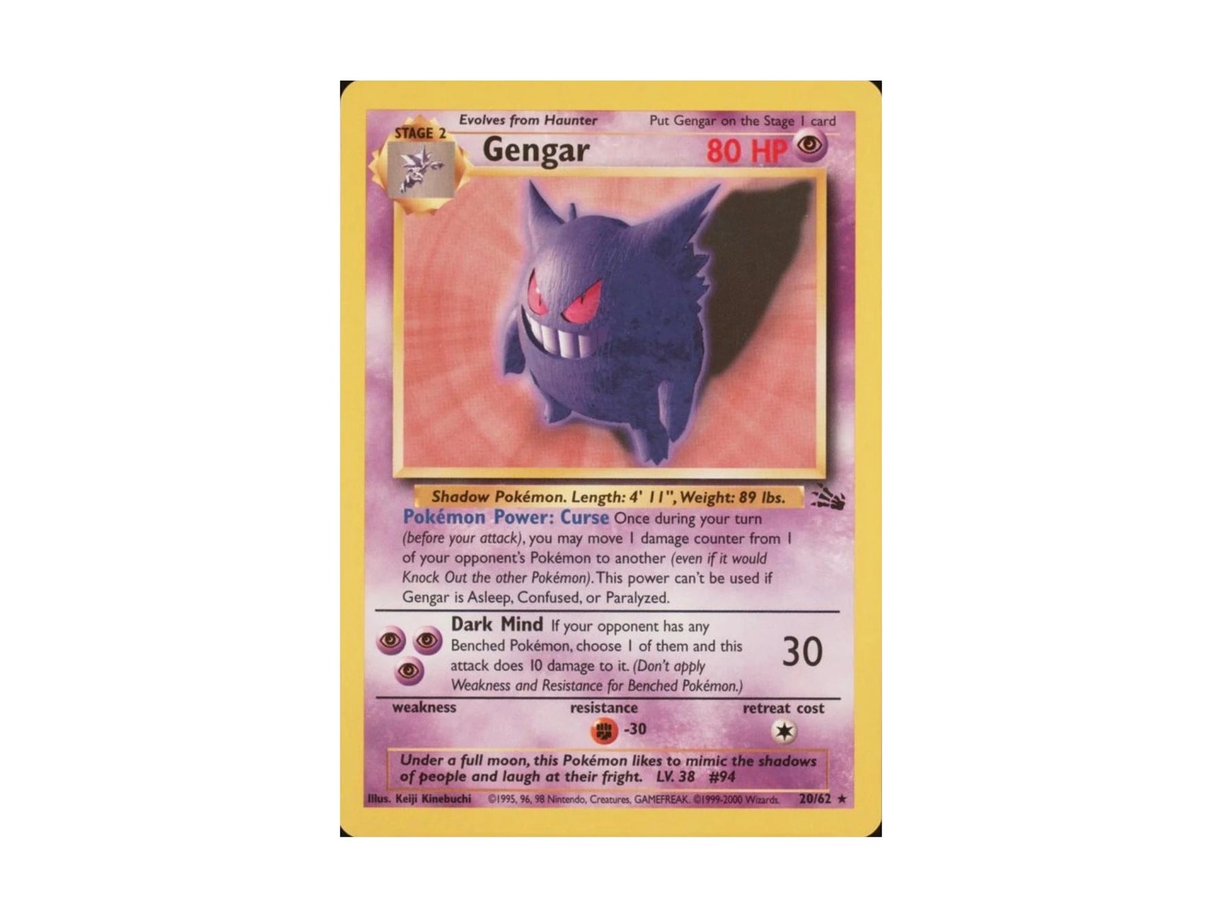 Gengar 20/62 - WotC Fossil - Pokemon TCG (MP) 